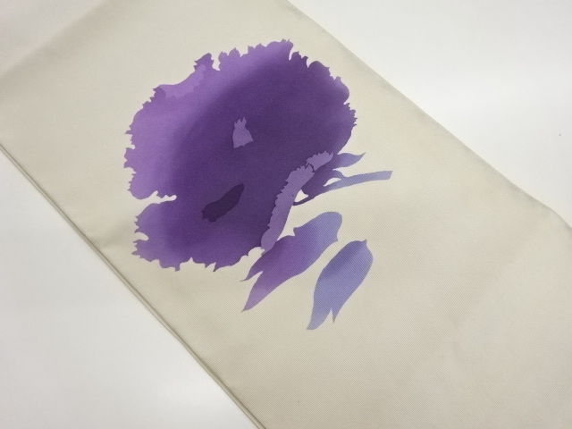 本綴れ手描き抽象花葉・枝模様名古屋帯